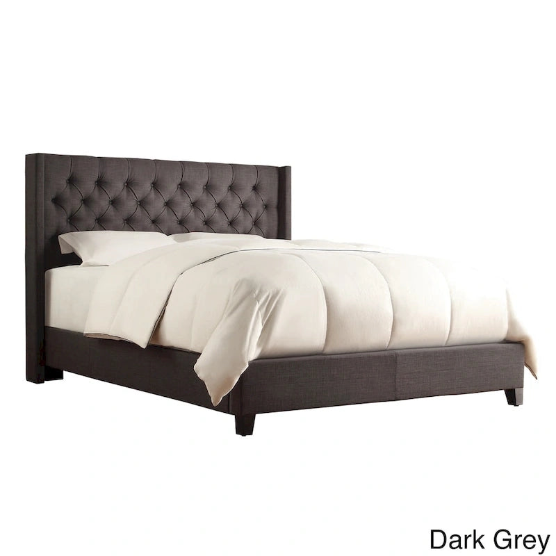 Dark Grey / Beige / Grey Linen Wingback Button-Tufted King Bed – Regular & Platform Style