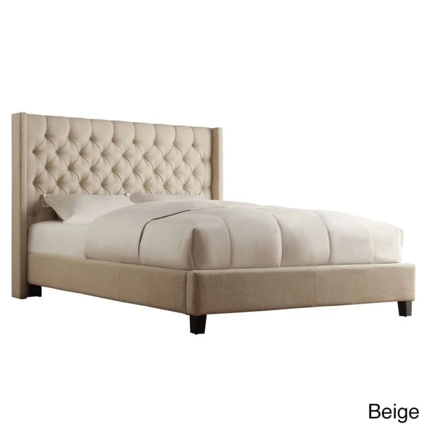 Dark Grey / Beige / Grey Linen Wingback Button-Tufted King Bed – Regular & Platform Style