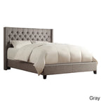 Dark Grey / Beige / Grey Linen Wingback Button-Tufted King Bed – Regular & Platform Style