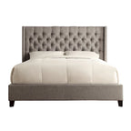 Dark Grey / Beige / Grey Linen Wingback Button-Tufted King Bed – Regular & Platform Style