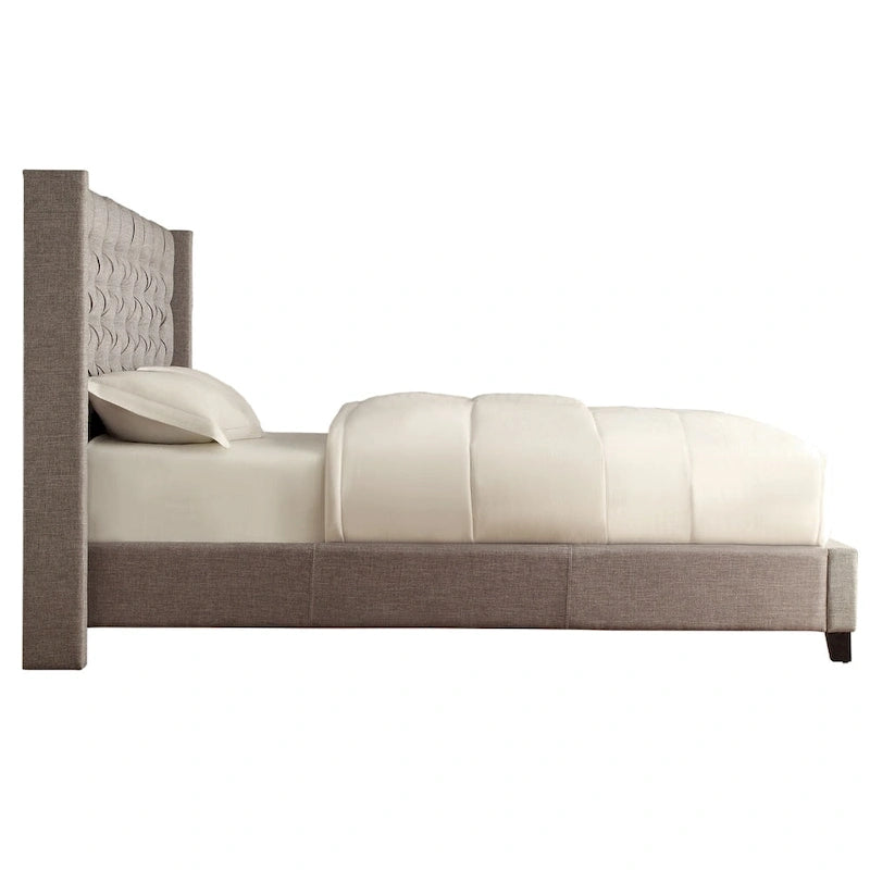 Dark Grey / Beige / Grey Linen Wingback Button-Tufted King Bed – Regular & Platform Style