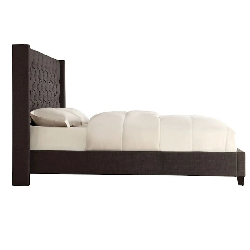 Dark Grey / Beige / Grey Linen Wingback Button-Tufted King Bed – Regular & Platform Style