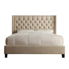 Dark Grey / Beige / Grey Linen Wingback Button-Tufted King Bed – Regular & Platform Style