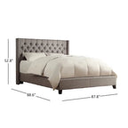 Dark Grey / Beige / Grey Linen Wingback Button-Tufted King Bed – Regular & Platform Style