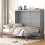 Grey & White Murphy Wall Bed – Fold-Away Cabinet, Queen/Full, 1–2 Person