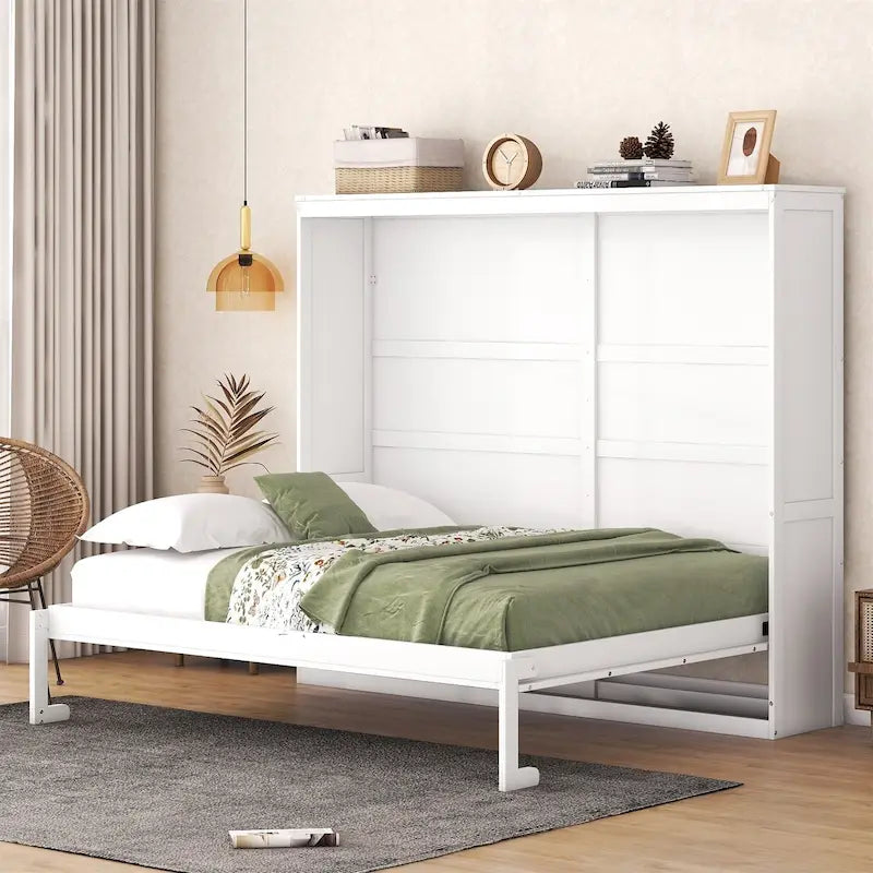 Grey & White Murphy Wall Bed – Fold-Away Cabinet, Queen/Full, 1–2 Person