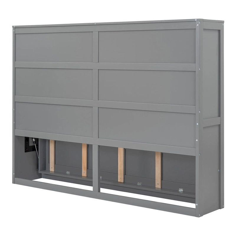 Grey & White Murphy Wall Bed – Fold-Away Cabinet, Queen/Full, 1–2 Person