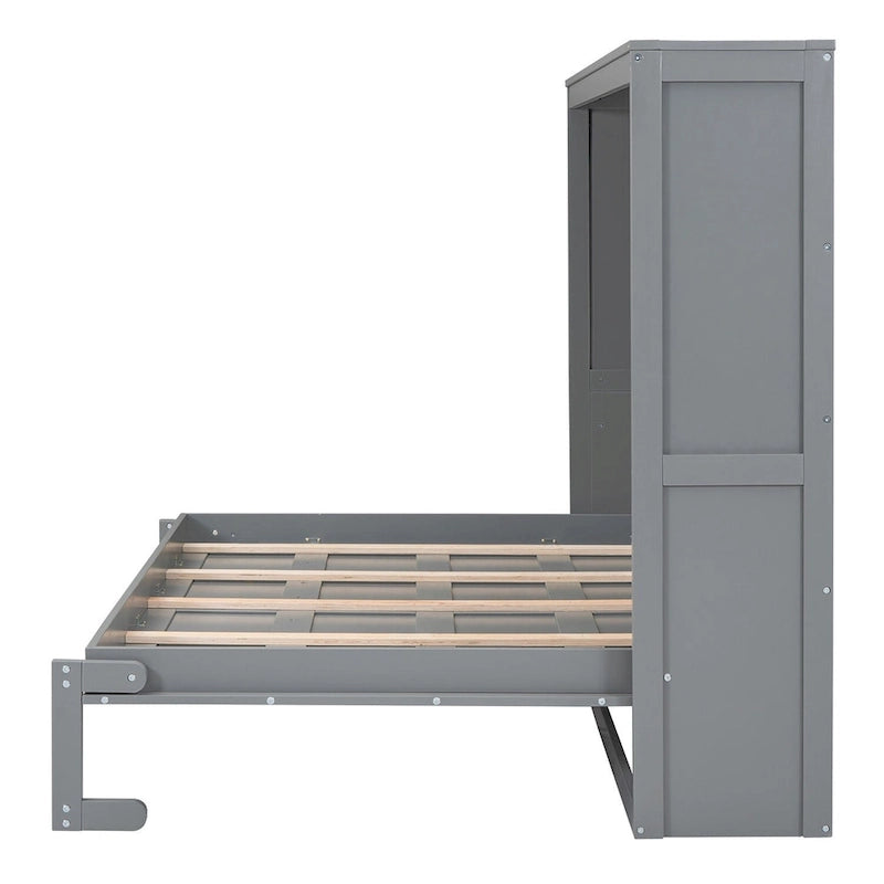 Grey & White Murphy Wall Bed – Fold-Away Cabinet, Queen/Full, 1–2 Person