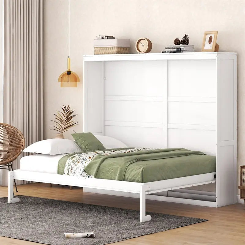 Grey & White Murphy Wall Bed – Fold-Away Cabinet, Queen/Full, 1–2 Person