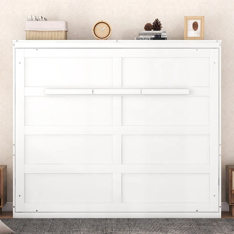 Grey & White Murphy Wall Bed – Fold-Away Cabinet, Queen/Full, 1–2 Person