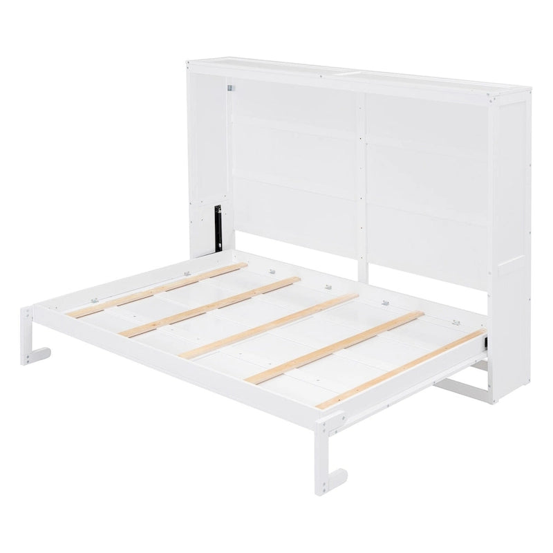 Grey & White Murphy Wall Bed – Fold-Away Cabinet, Queen/Full, 1–2 Person