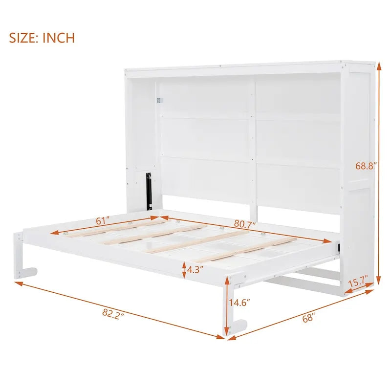 Grey & White Murphy Wall Bed – Fold-Away Cabinet, Queen/Full, 1–2 Person