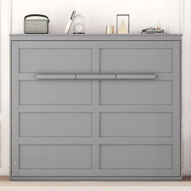 Grey & White Murphy Wall Bed – Fold-Away Cabinet, Queen/Full, 1–2 Person