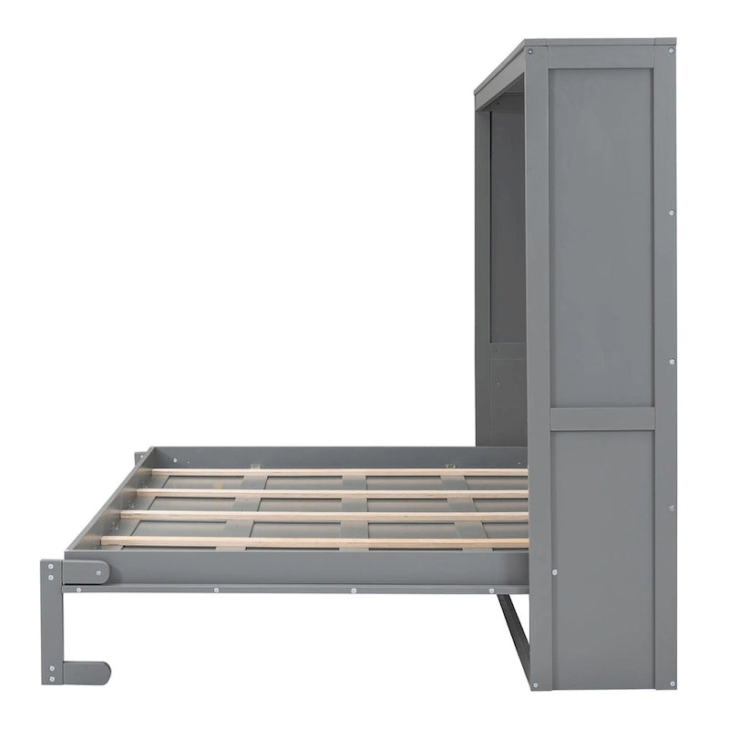 Grey & White Murphy Wall Bed – Fold-Away Cabinet, Queen/Full, 1–2 Person