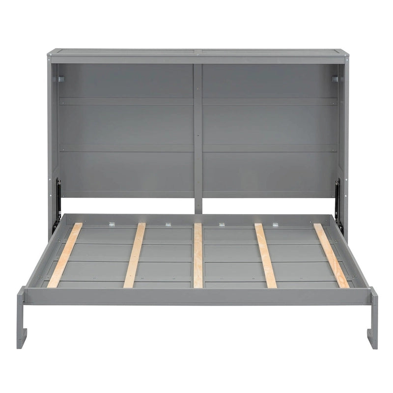 Grey & White Murphy Wall Bed – Fold-Away Cabinet, Queen/Full, 1–2 Person