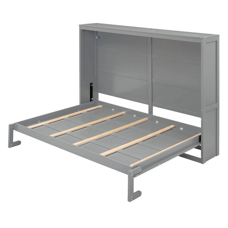 Grey & White Murphy Wall Bed – Fold-Away Cabinet, Queen/Full, 1–2 Person