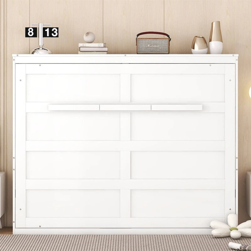 Grey & White Murphy Wall Bed – Fold-Away Cabinet, Queen/Full, 1–2 Person