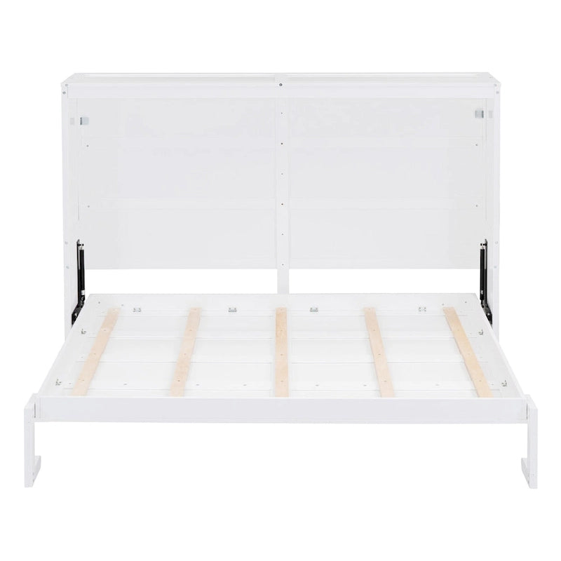 Grey & White Murphy Wall Bed – Fold-Away Cabinet, Queen/Full, 1–2 Person