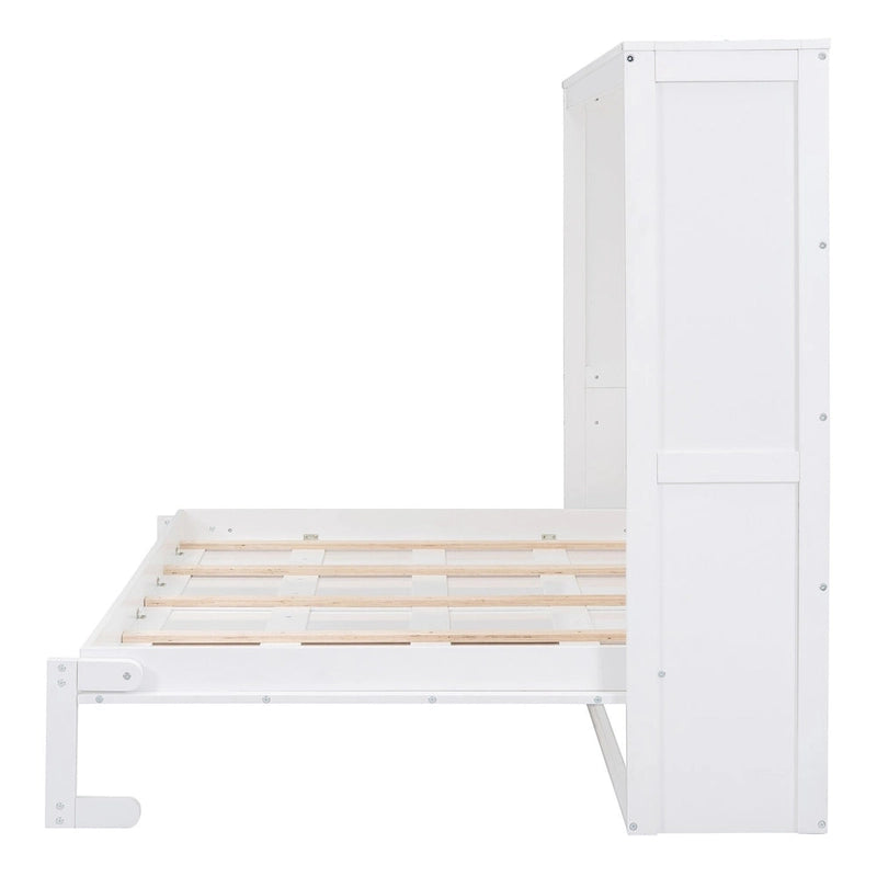 Grey & White Murphy Wall Bed – Fold-Away Cabinet, Queen/Full, 1–2 Person