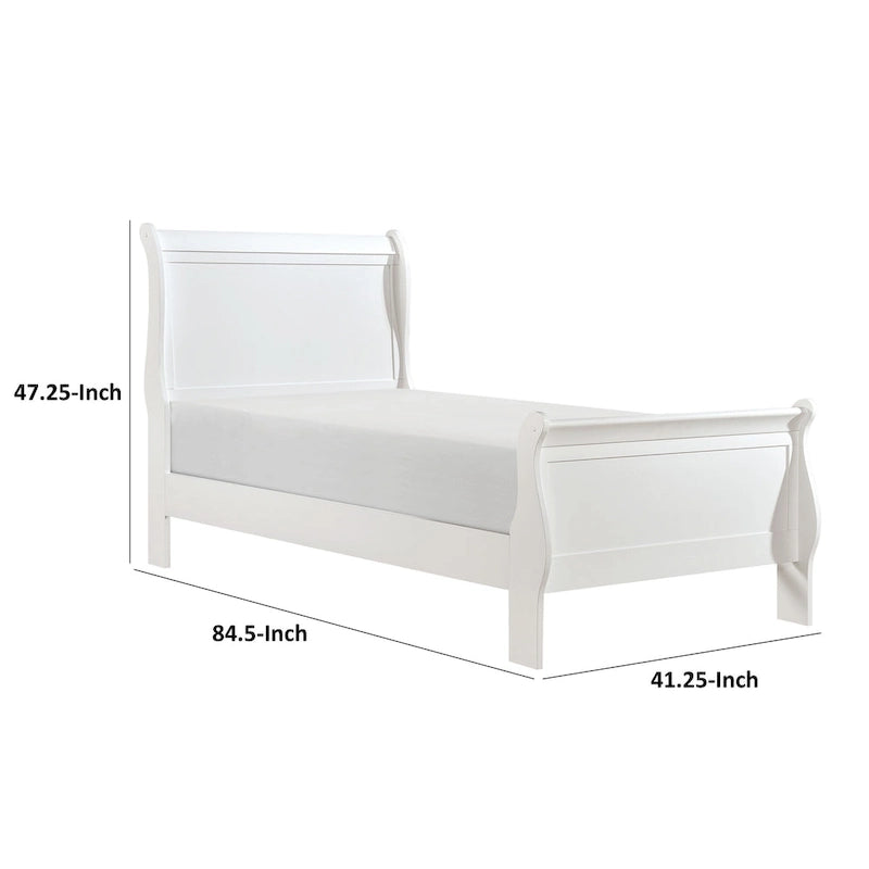 White Sleigh Panel Bed, Twin, 1-Person