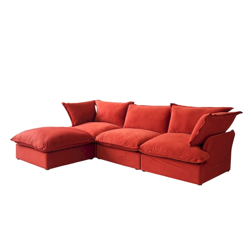 L-Shaped Modular Sectional Sofa, Velvet, 3–4 Seater (Blue / Orange / Red / Green)