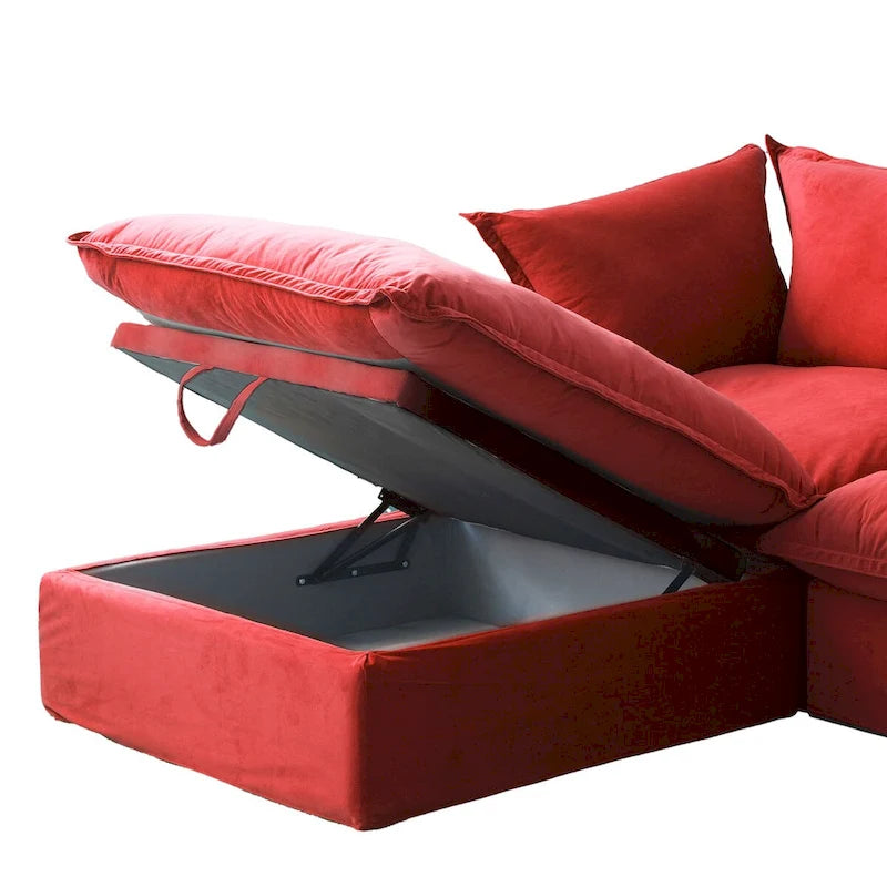 L-Shaped Modular Sectional Sofa, Velvet, 3–4 Seater (Blue / Orange / Red / Green)