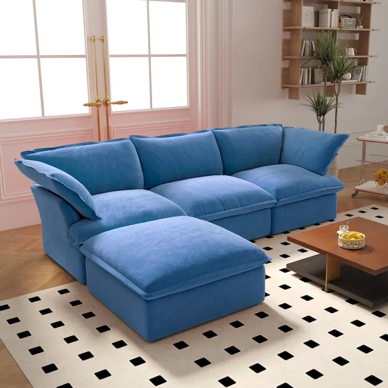 L-Shaped Modular Sectional Sofa, Velvet, 3–4 Seater (Blue / Orange / Red / Green)