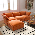 L-Shaped Modular Sectional Sofa, Velvet, 3–4 Seater (Blue / Orange / Red / Green)