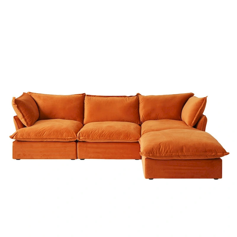 L-Shaped Modular Sectional Sofa, Velvet, 3–4 Seater (Blue / Orange / Red / Green)