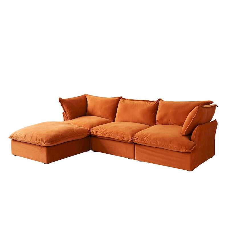L-Shaped Modular Sectional Sofa, Velvet, 3–4 Seater (Blue / Orange / Red / Green)