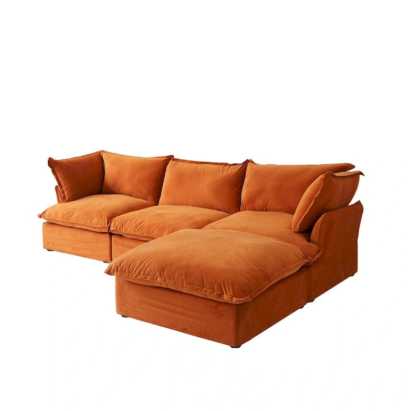 L-Shaped Modular Sectional Sofa, Velvet, 3–4 Seater (Blue / Orange / Red / Green)