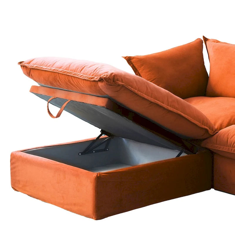 L-Shaped Modular Sectional Sofa, Velvet, 3–4 Seater (Blue / Orange / Red / Green)