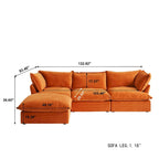 L-Shaped Modular Sectional Sofa, Velvet, 3–4 Seater (Blue / Orange / Red / Green)