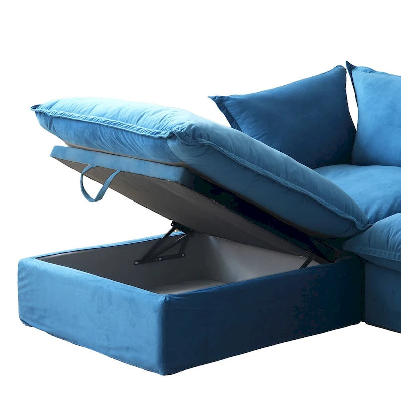 L-Shaped Modular Sectional Sofa, Velvet, 3–4 Seater (Blue / Orange / Red / Green)