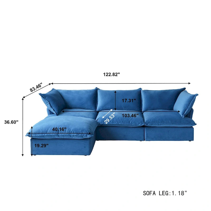 L-Shaped Modular Sectional Sofa, Velvet, 3–4 Seater (Blue / Orange / Red / Green)