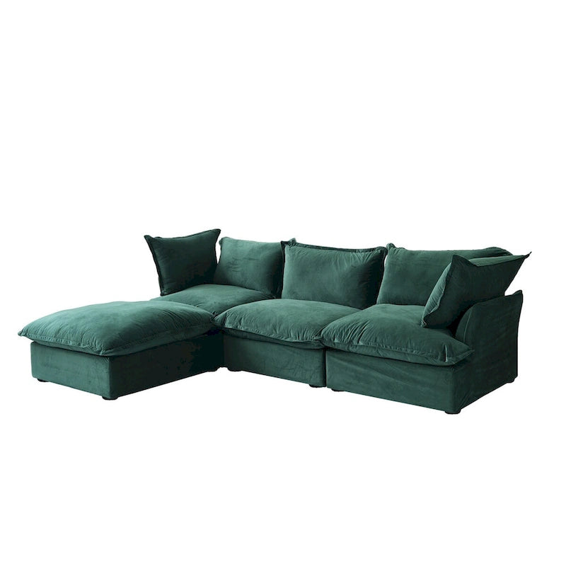 L-Shaped Modular Sectional Sofa, Velvet, 3–4 Seater (Blue / Orange / Red / Green)