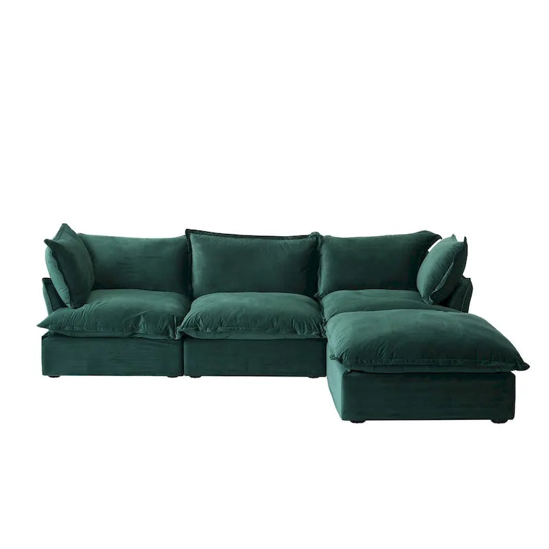 L-Shaped Modular Sectional Sofa, Velvet, 3–4 Seater (Blue / Orange / Red / Green)