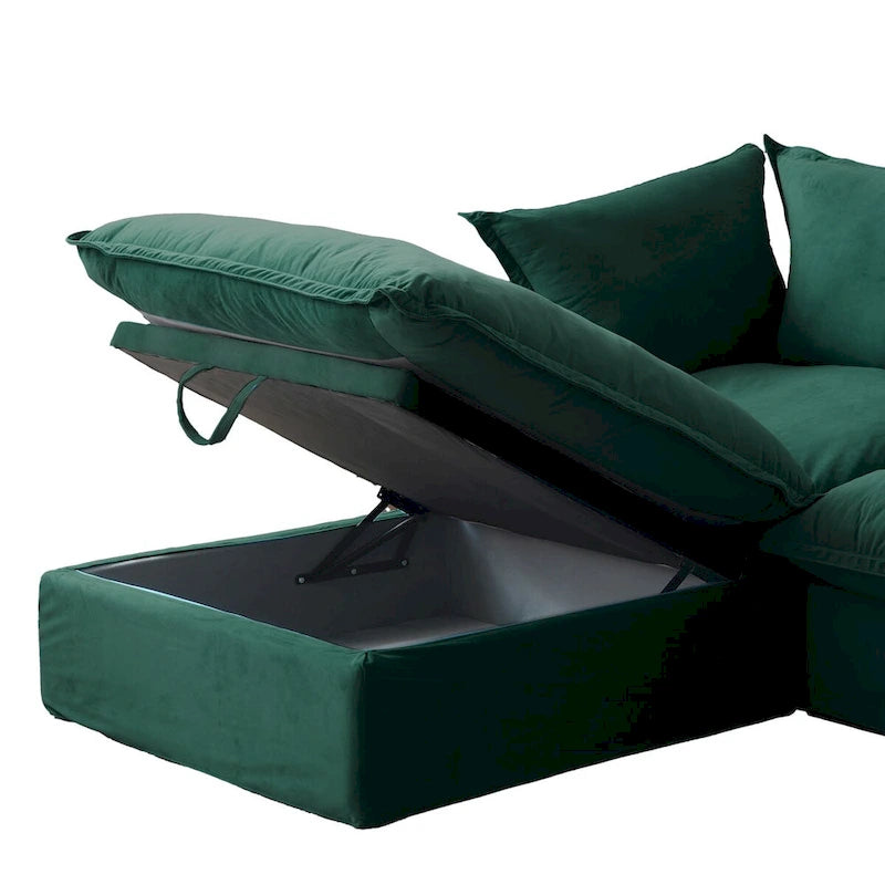 L-Shaped Modular Sectional Sofa, Velvet, 3–4 Seater (Blue / Orange / Red / Green)