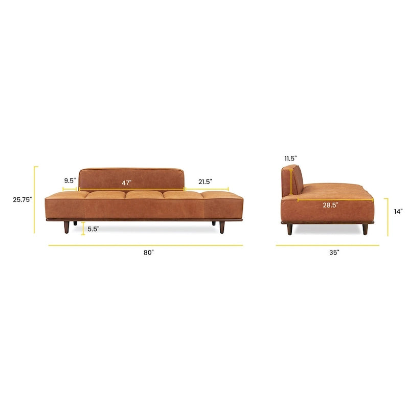 Leather Daybed Sofa – Midnight Blue / Cognac Tan / Onyx Black, Seats 1