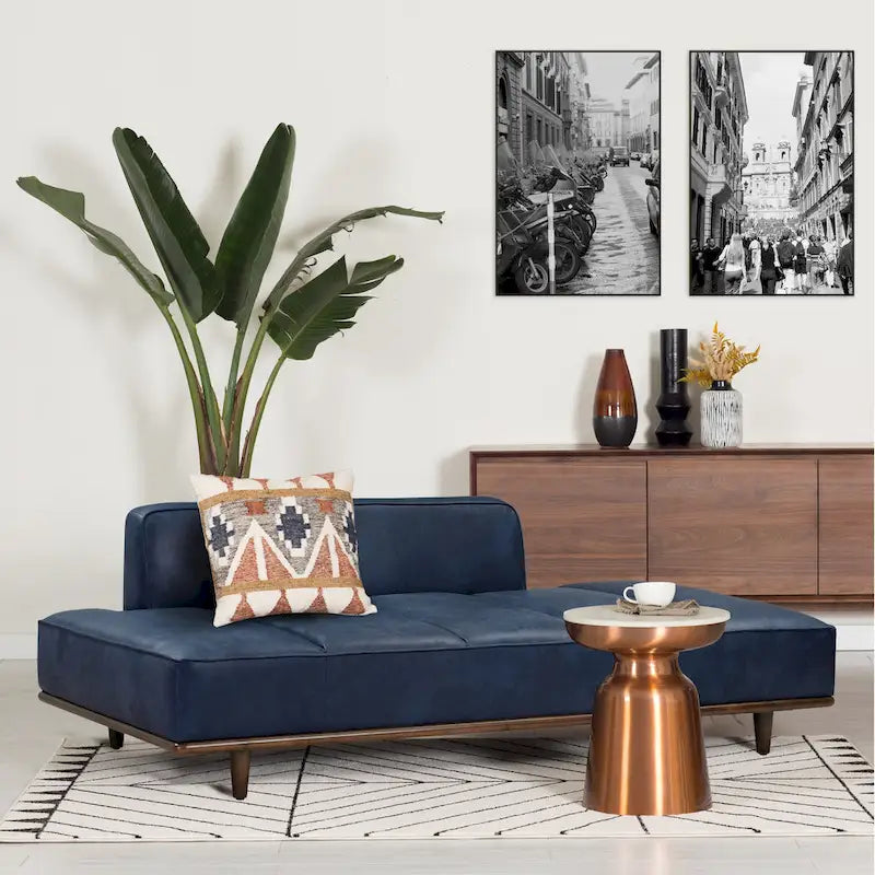 Leather Daybed Sofa – Midnight Blue / Cognac Tan / Onyx Black, Seats 1
