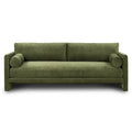 Distressed Green Velvet 3-Seat Sofa with Bolster Pillows, 90.5"