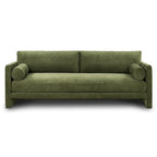 Distressed Green Velvet 3-Seat Sofa with Bolster Pillows, 90.5"