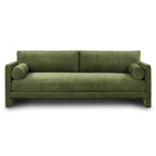 Distressed Green Velvet 3-Seat Sofa with Bolster Pillows, 90.5"