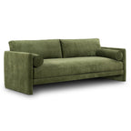 Distressed Green Velvet 3-Seat Sofa with Bolster Pillows, 90.5"