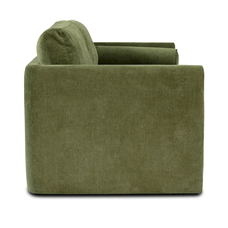 Distressed Green Velvet 3-Seat Sofa with Bolster Pillows, 90.5"