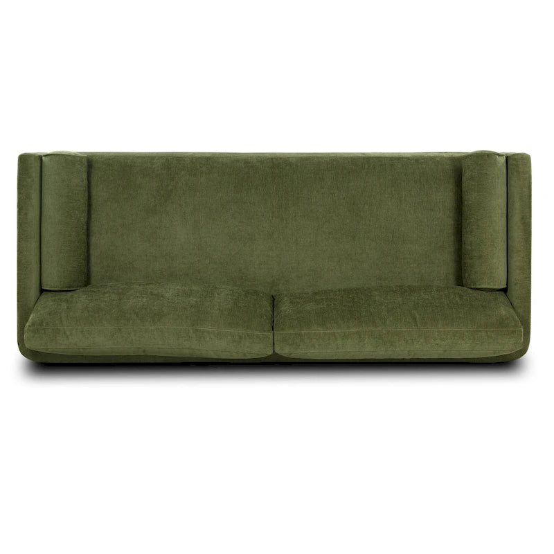 Distressed Green Velvet 3-Seat Sofa with Bolster Pillows, 90.5"