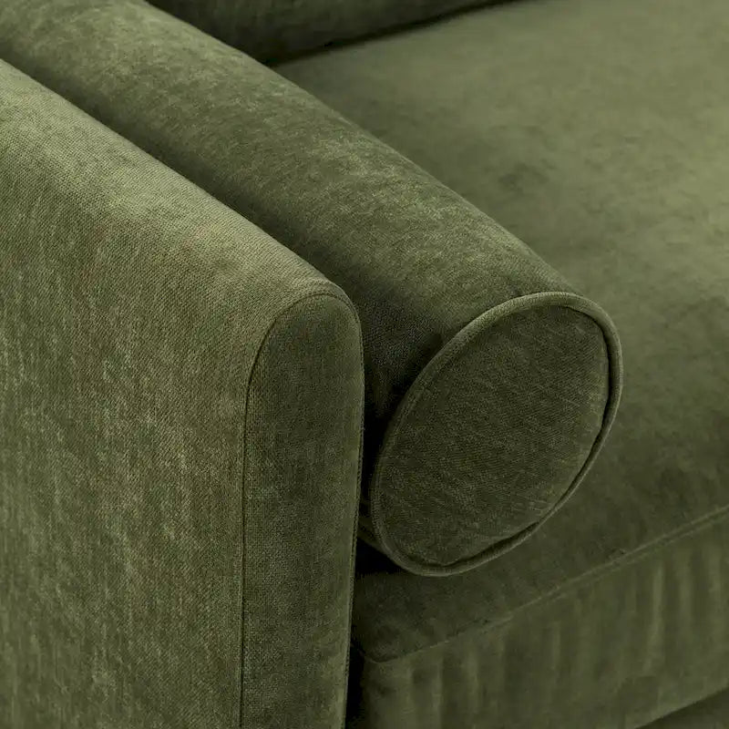 Distressed Green Velvet 3-Seat Sofa with Bolster Pillows, 90.5"