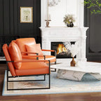 Grey/Brown/Orange/Black Mid-Century PU Leather Accent Armchair, Steel Frame, Set of 2