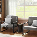 Grey/Brown/Orange/Black Mid-Century PU Leather Accent Armchair, Steel Frame, Set of 2