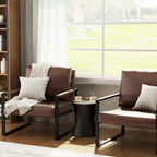 Grey/Brown/Orange/Black Mid-Century PU Leather Accent Armchair, Steel Frame, Set of 2